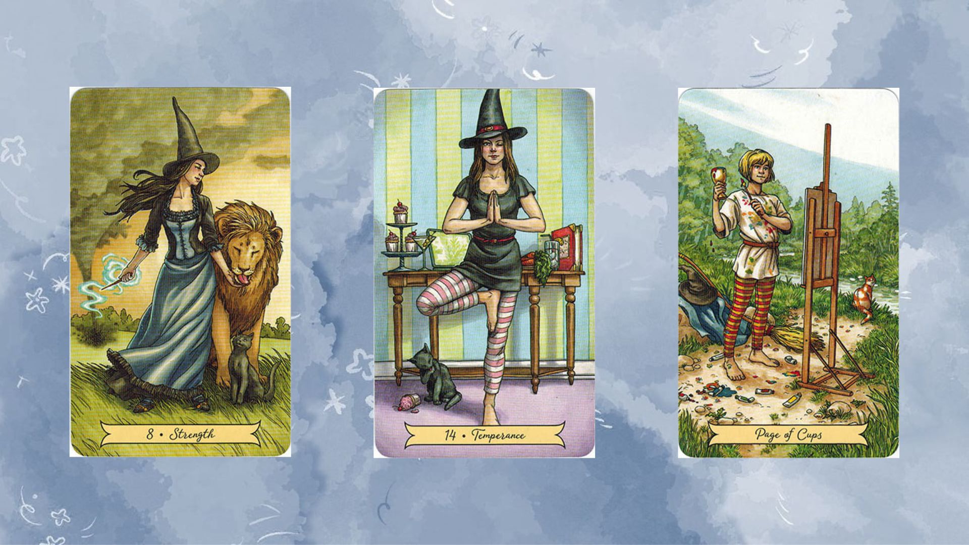 trải bài tuần gồm Strength – Temperance – Page of Cups