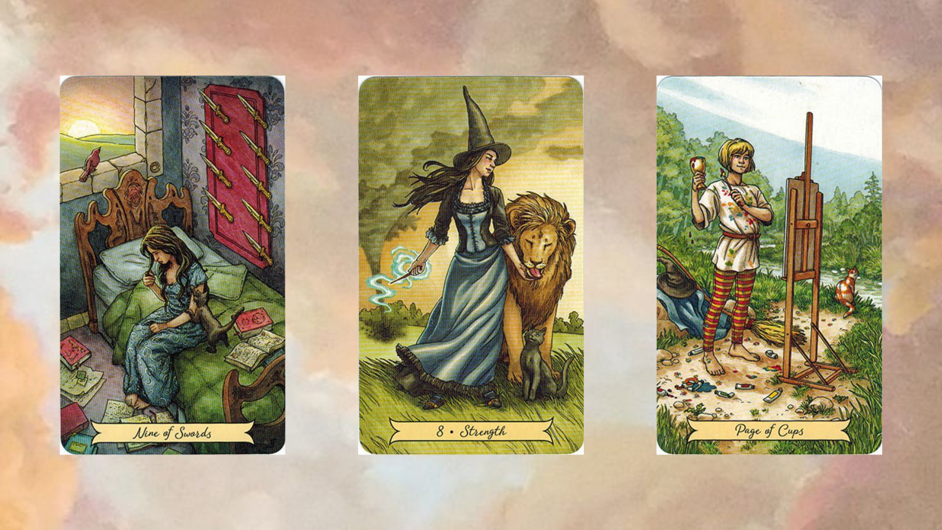 trải bài tarot tụ 2 Nine of Swords – The Strength – Page of Cups