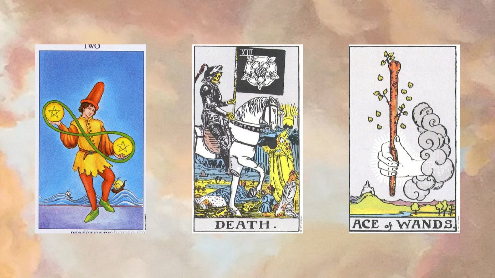 trải bài tarot tuần mới từ 24/2 đến 2/3 Two of Pentacles – Death – Ace of Wands