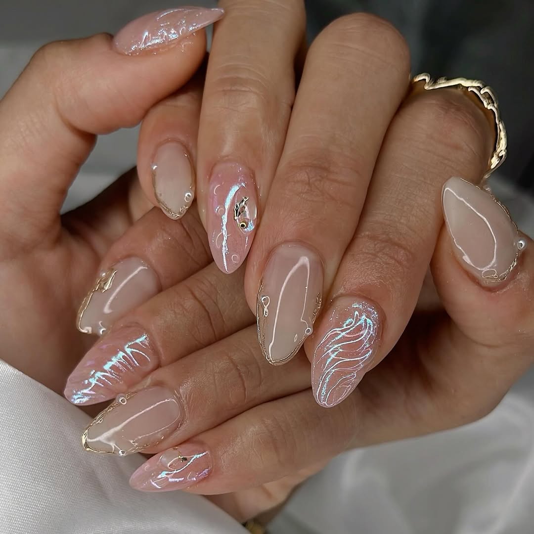 Hình ảnh mẫu nail cưới mermaid.