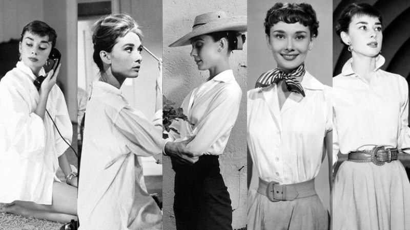 Audrey Hepburn có nhiều khoảnh khắc kinh điển với áo sơ-mi trắng trong Hollywood (Nguồn: rareaudreyhepburn.com)