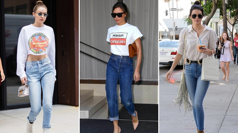 Gigi Hadid, Victoria Beckham và Kendall Jenner phối đồ với chất liệu denim