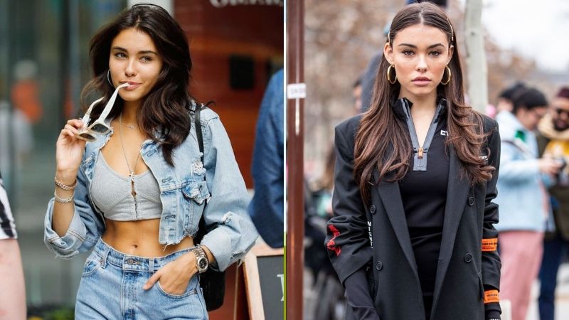 Madison Beer mặc trang phục denim và trang phục màu đen