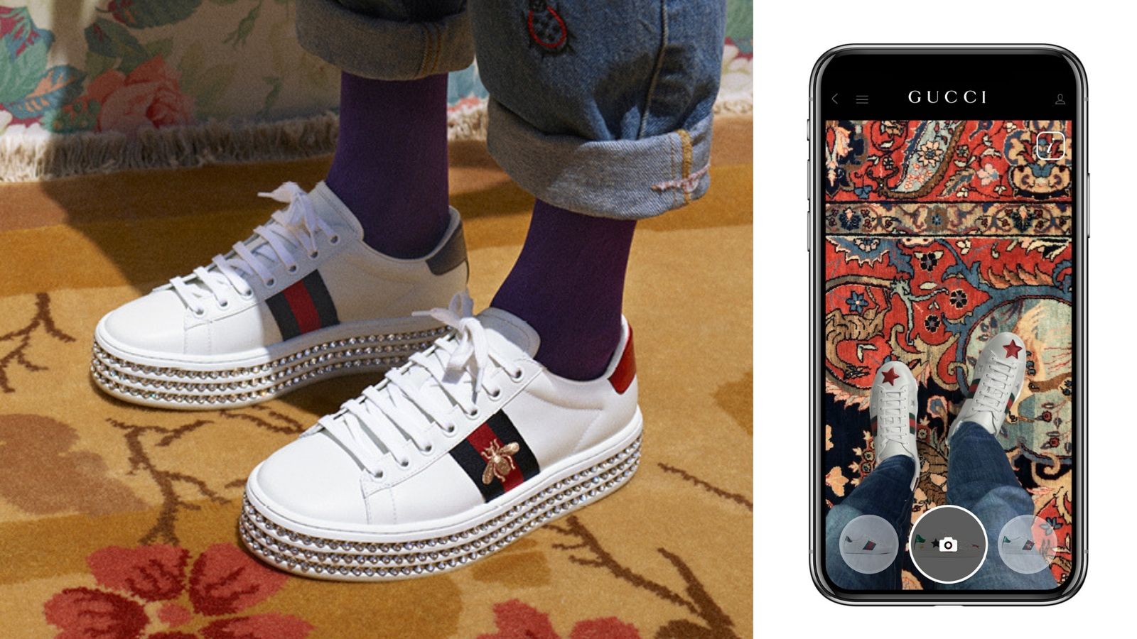 Ứng dụng thử giày trên điện thoại Gucci sneakers Ace