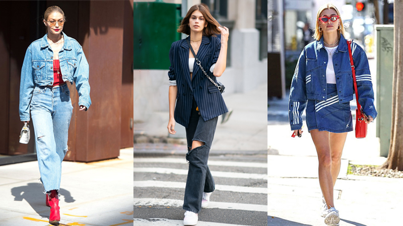 gigi hadid kaia gerber hailey bieber phối đồ với denim