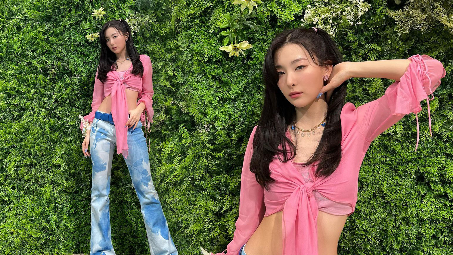 Red Velvet Seulgi mặc áo Y2K Blumarine màu hồng