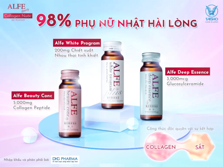 Collagen nước ALFE Nhật Bản cho một làn da rạng ngời.