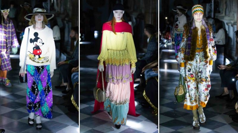 người mẫu nữ trang phục màu sắc Gucci Cruise 2020