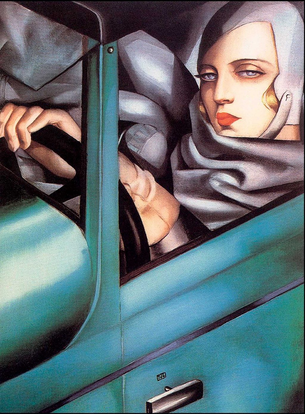 Tác phẩm "Self Portrait In A Green Bugatti" (1929) của Tamara de Lempicka.