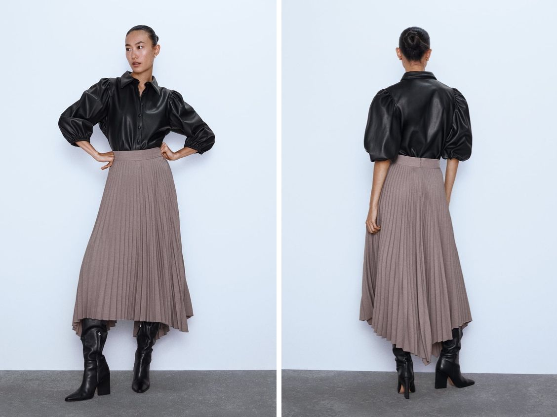 Chân váy midi xếp ly Zara - hàng xuất dư xịn | Shopee Việt Nam