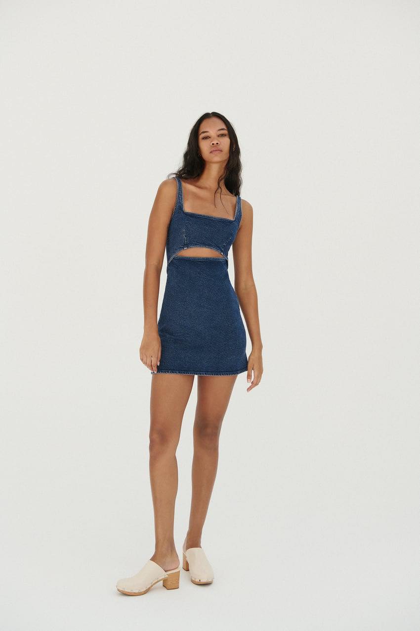 cut-out denim dress váy 2 dây