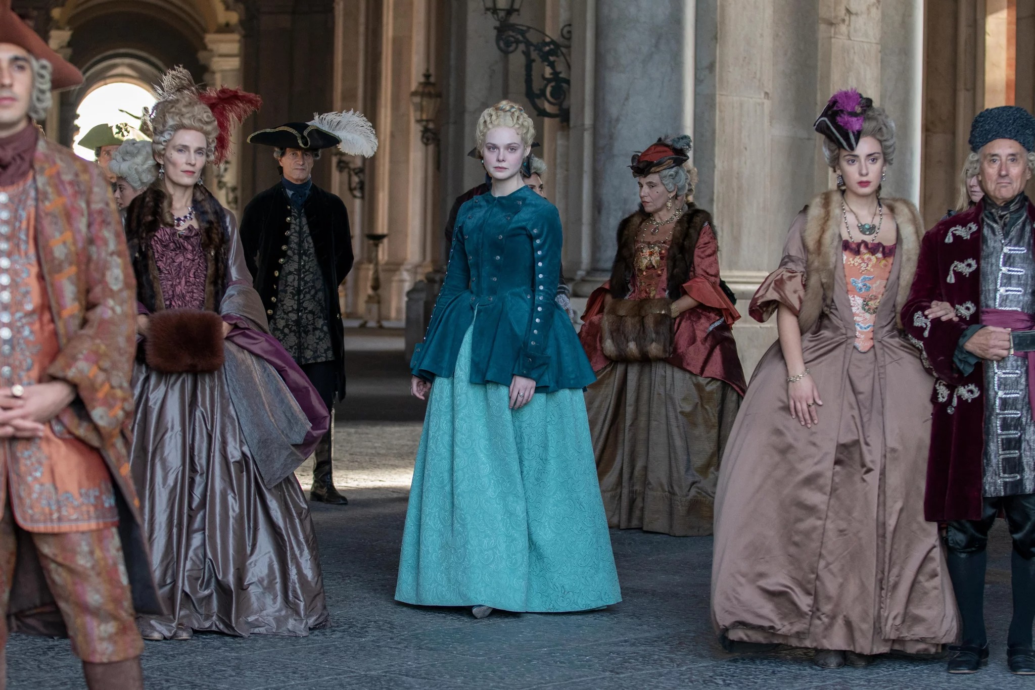 Elle Fanning in a blue Russian royal costume from the movie The Great