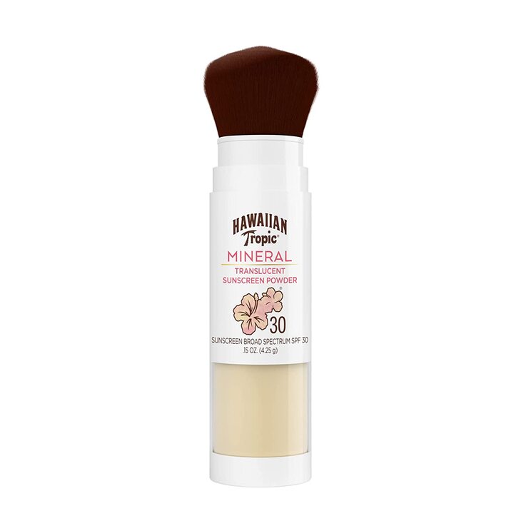 Kem chống nắng dành da đầu và mặt dạng phấn Hawaiian Tropic Mineral Powder Sunscreen Brush.