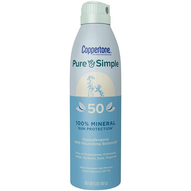 Xịt chống nắng lành tính dành cho da đầu và cơ thể Coppertone Pure & Simple Sunscreen Spray.