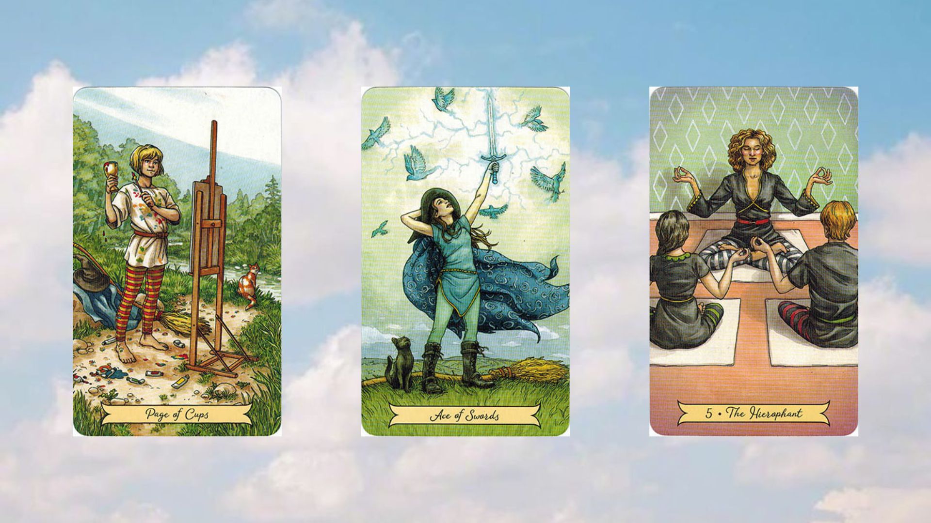 trải bài tarot tụ 1 page of cups ace of swords the hierophant