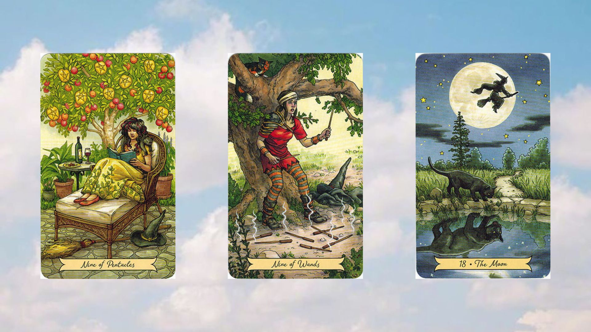 bài tarot tụ 2 nine of pentacles - nine of wands - the moon