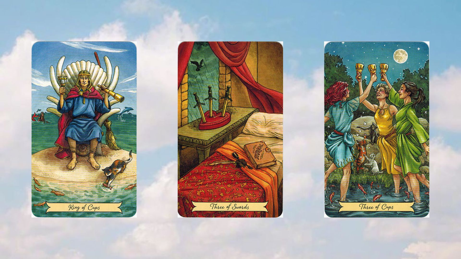 king of cups - three of swords - three of cups