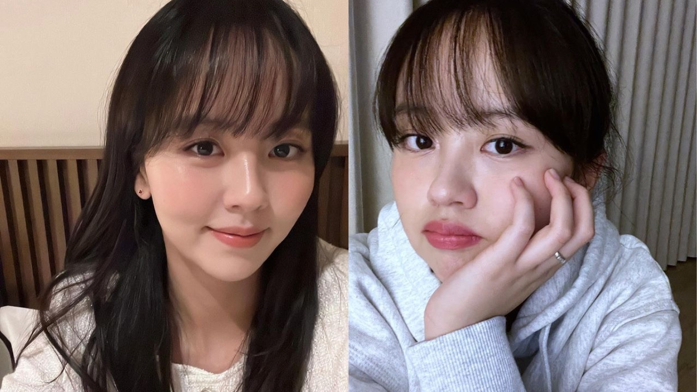 Kim So Hyun để tóc mái thưa, trang điểm tông cam và hồng đất để selfie