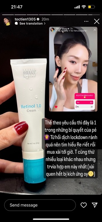 story Tóc Tiên đăng Obagi Retinol