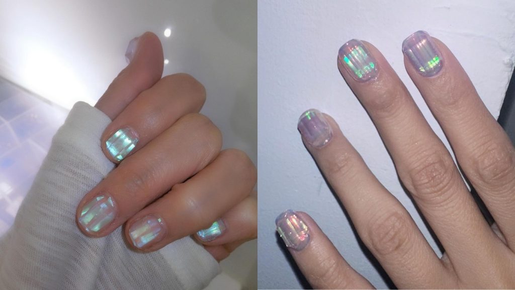 nail đẹp - bàn tay được sơn kiểu shattered glass nails để tạo hiệu ứng kính vỡ