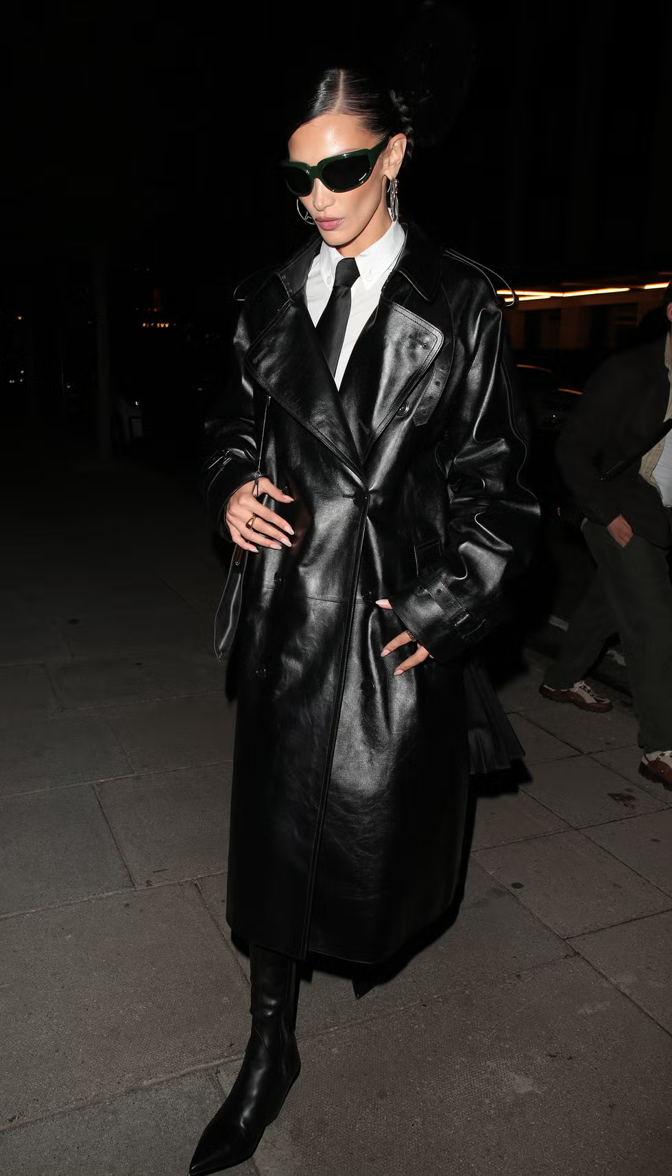 leather trench coat - bella hadid