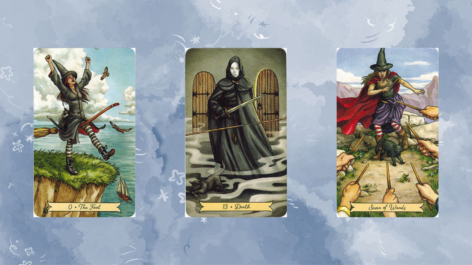 trải bài tụ 3 the fool - the death - seven of wands