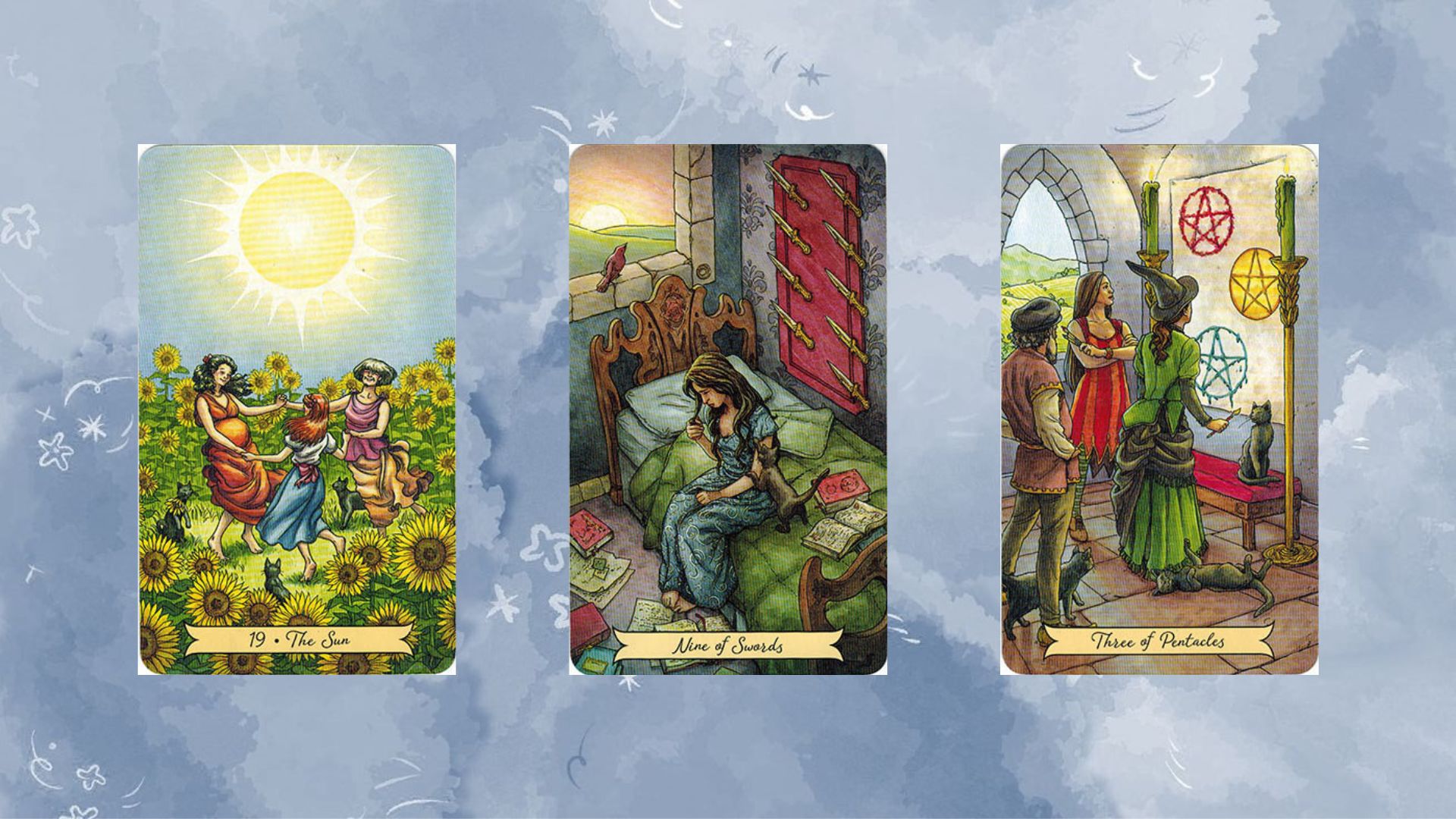 trải bài tuần lễ mới the sun - nine of swords - three of pentacles