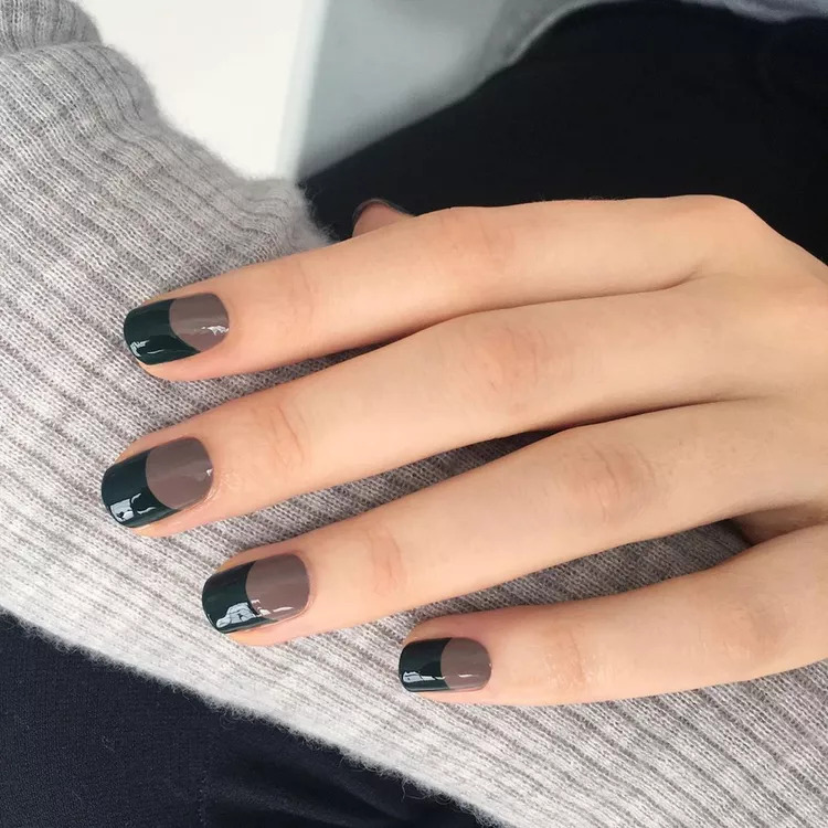 mẫu nail duo-tone tông lạnh đen xám