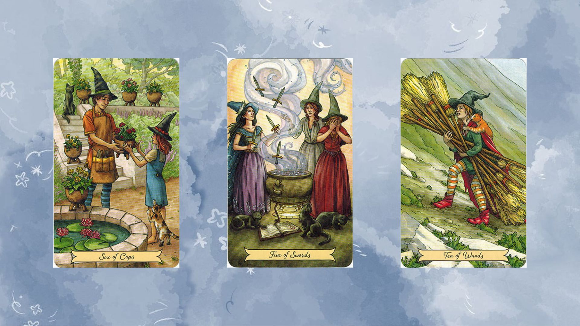 tụ bài tarot 3 six of cups - five of swords - ten of wands