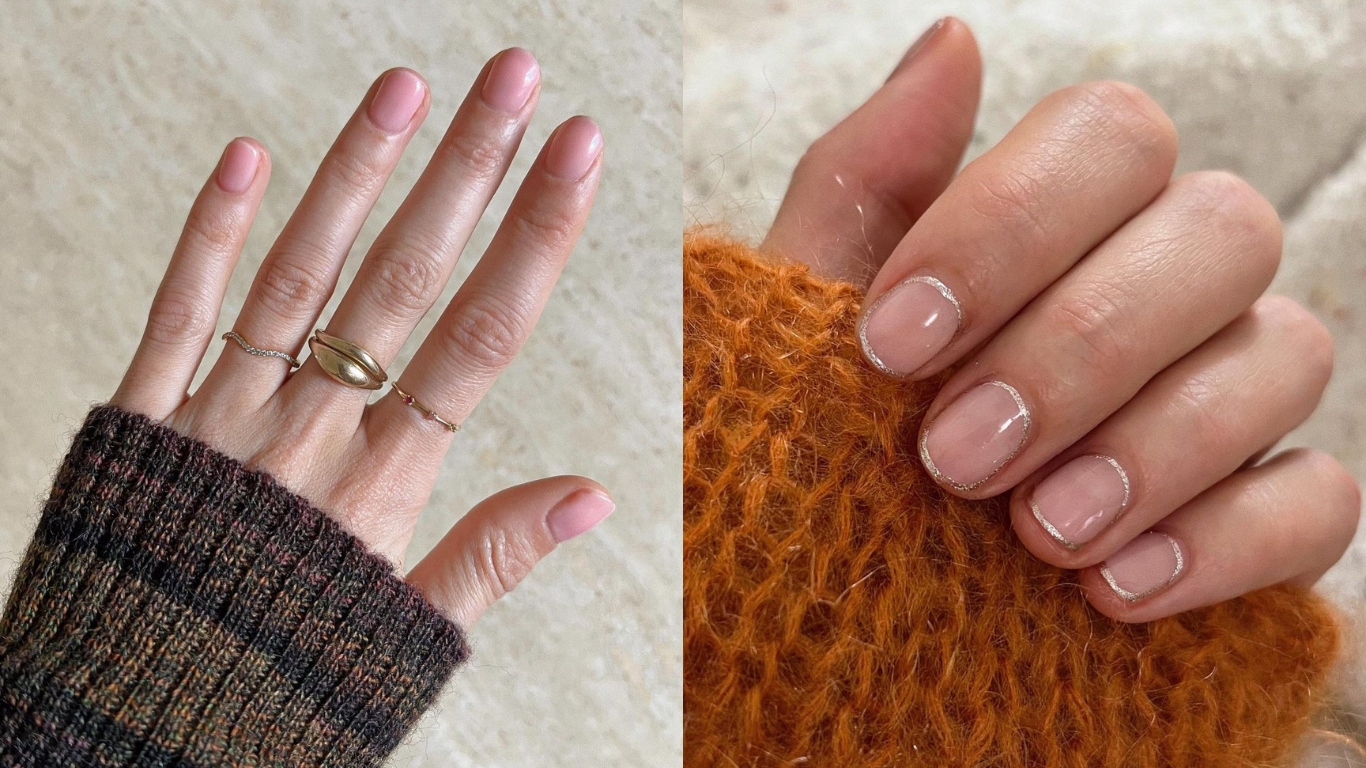 Phụ nữ Pháp - bàn tay xòe ra với kiểu nail màu nude tối giản