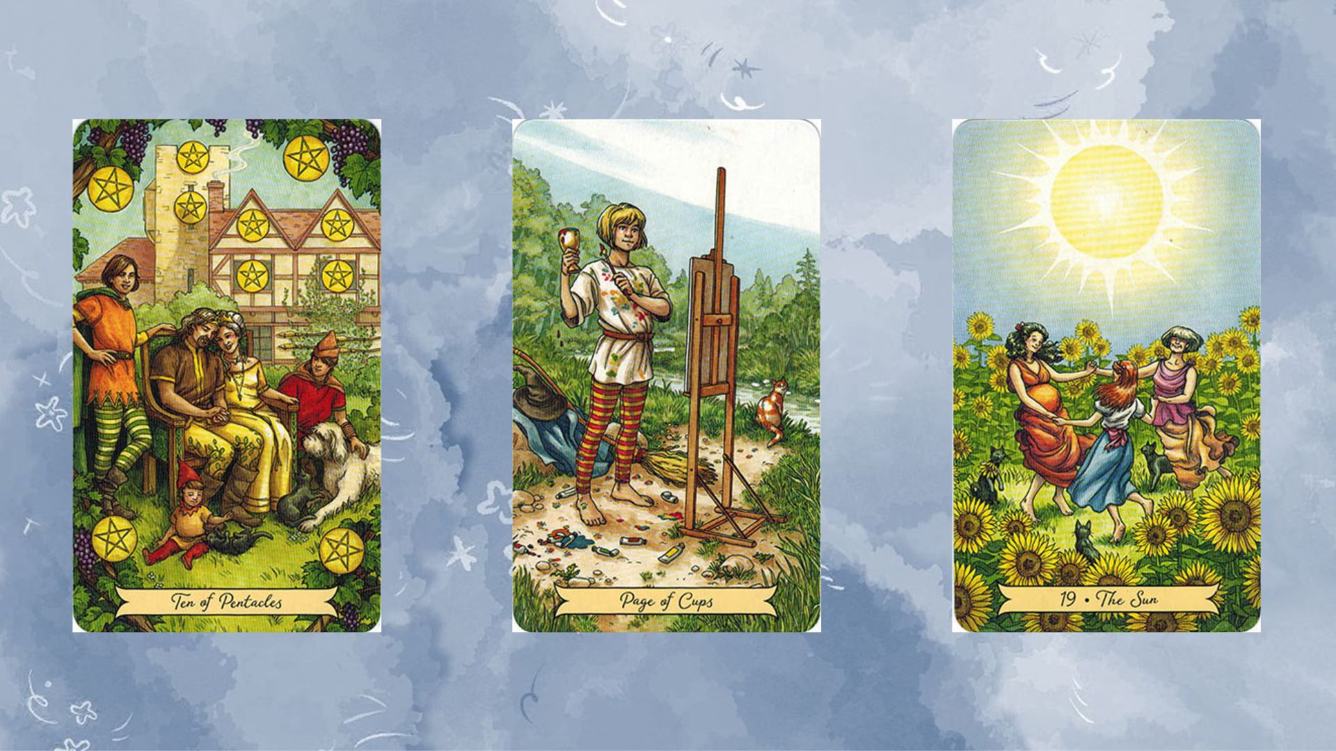 trải bài tuần mới ten of pentacles - page of cups - the sun