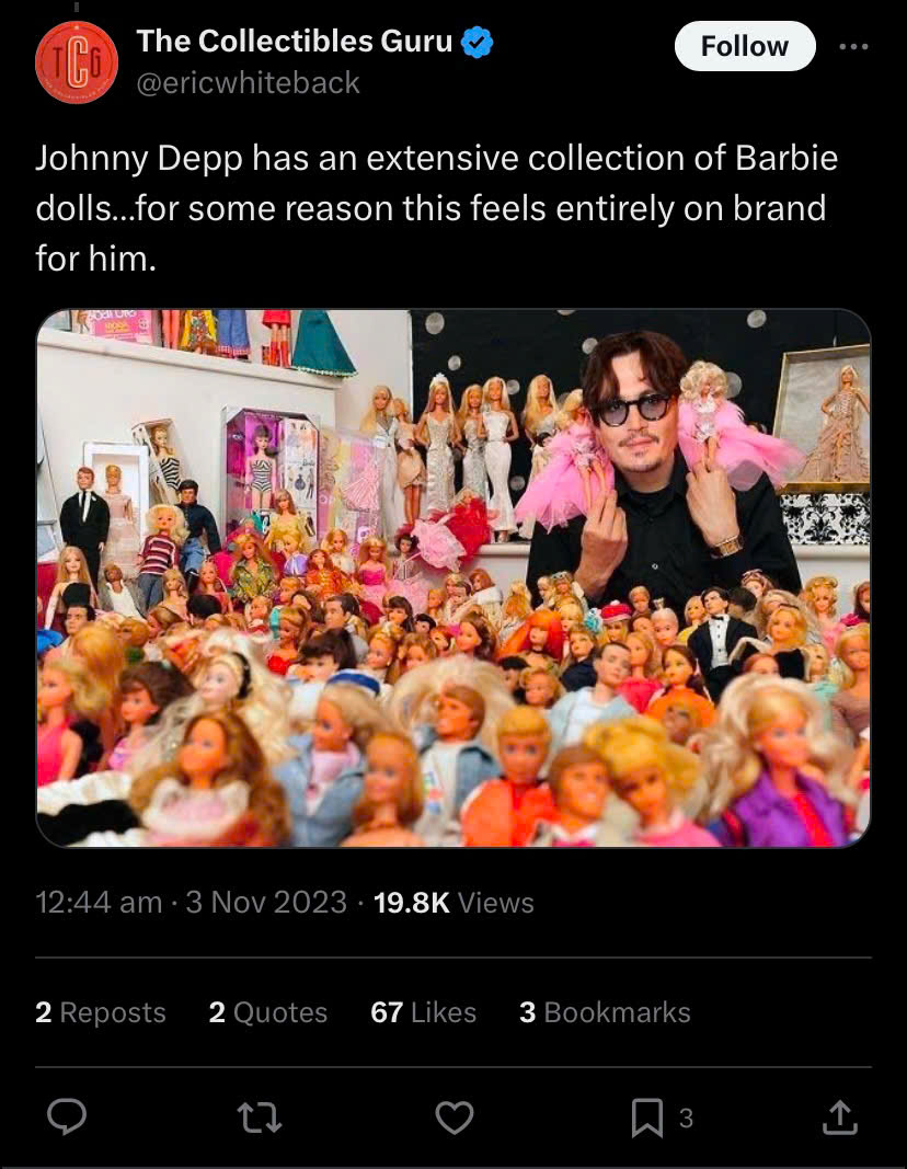 Johnny Depp sưu tập đồ chơi búp bê Barbie